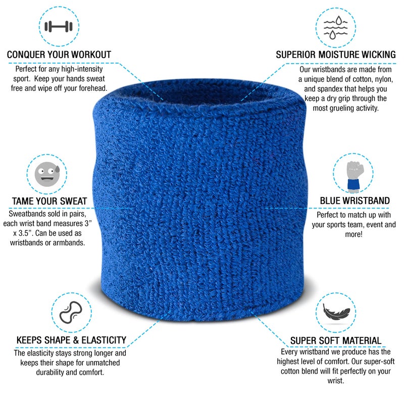 Suddora Wrist Sweatbands, Absorbent and Breathable Thick Cotton Bands for Working Out, Gymnastics, Basketball, Tennis, and Football, Multiuse Wristbands for Costumes and Cosplay, Blue - Image 2